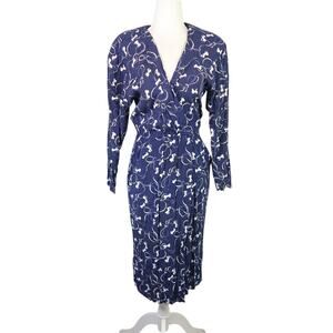 Vintage 80s Carol Anderson Navy Blue and White Bow Dot Print Midi Dress 4